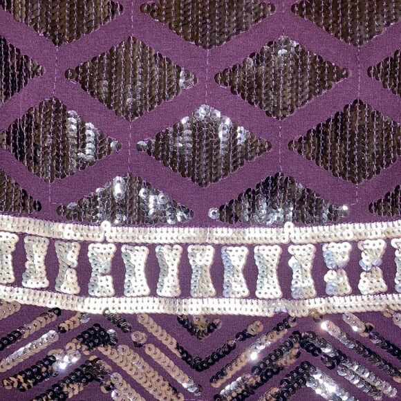 Express Size Small Purple Sequin Aztec Printed Sequin Lined Mini Skirt - Picture 2 of 4